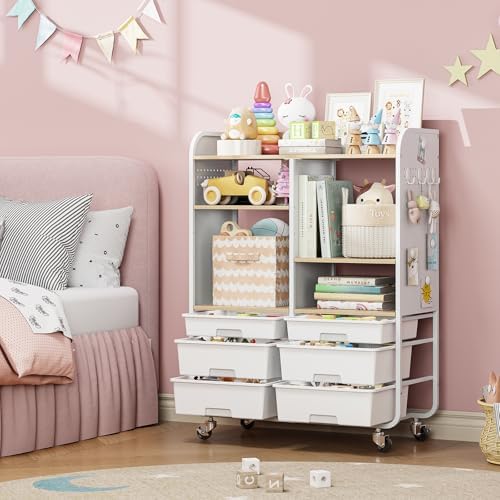 APEXCHASER 6 Drawers Rolling Storage Cabinet with Wood Top& Pegboards White - Image 2