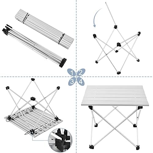 Tesouro Portable Camping Table,Folding Side Table Aluminum Top for Outdoor Cooking, Hiking, Travel, Picnic (Sliver-Large) - Image 3