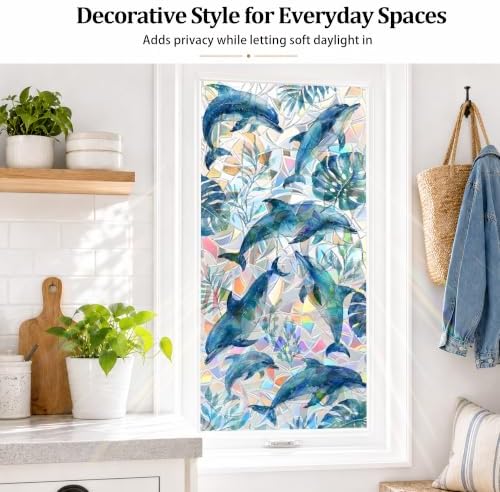 Dolphin Window Privacy Film 17x39in PVC Static Cling for Bathroom Door - Image 4