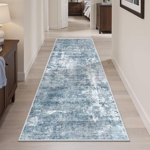 Soalmost Abstratc Runner Rug 2x6 Washable Kitchen Hallway Runners Blue/Grey - Image 2