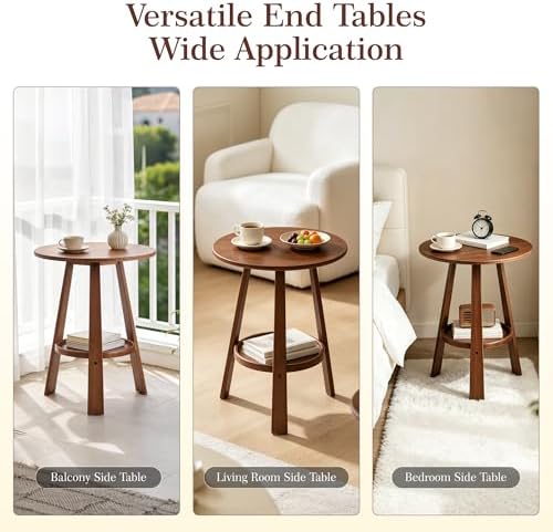 2-Tier Bamboo Round Side Table, Mid-Century Modern End Table - Image 7