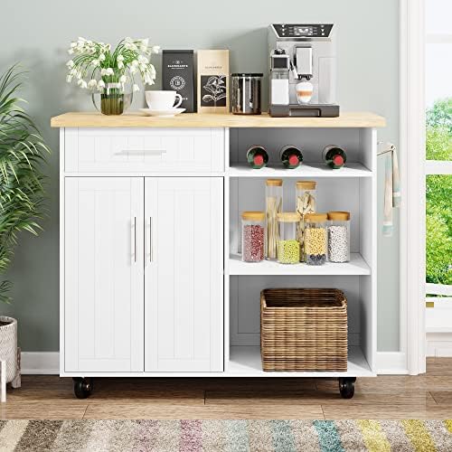 Shintenchi Kitchen Island Cart with Storage,Rolling Kitchen Island Side Table on Wheels with Large Worktop,Storage Cabinet,Towel Rack and Drawers for Kitchen,Dinning Room,Black - Image 2