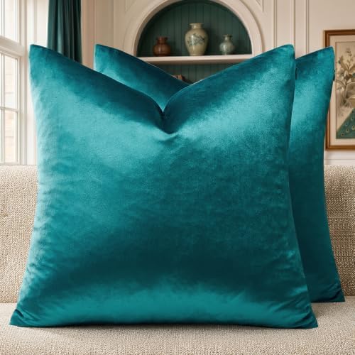 GIGIZAZA Teal Velvet Pillow Covers 20x20 Decorative Pillows Pack of 2 by GIGIZAZAFocusingonhomedecoration