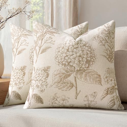 Set of 2 Decorative Floral Pillow Covers 22x22 Inch Tan Beige by SWANCOCO