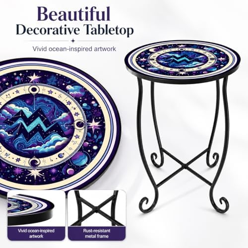 Small Mosaic Outdoor Side Table, 15-Inch Round Metal Patio Table - Image 6