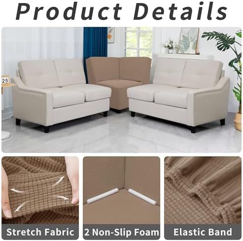 Easy-Going Stretch Soft Sectional Corner Sofa Couch Slipcover Camel - Image 4