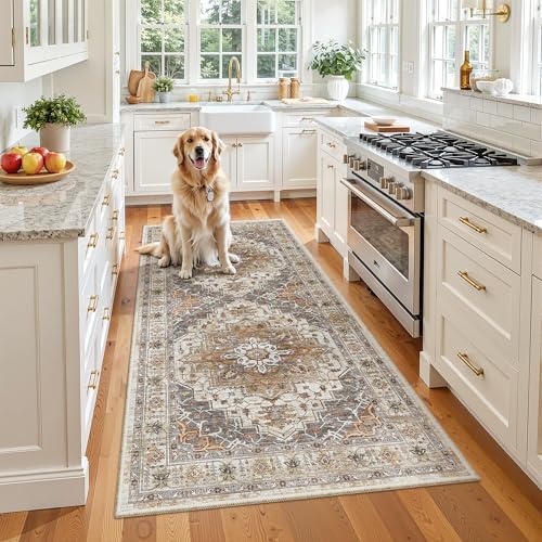 Madane Washable Runner Rug 3x6 Runners for Hallways Non Slip, Turmeric/Grey by Madane