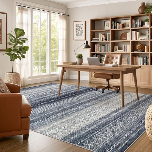 6x8 Area Rugs Living Room: Washable Boho Large Neutral Soft Rug Modern Stain Resistant Moroccan Indoor Non Slip Floor Carpet for Bedroom Nursery Kids Playroom Office Dining Room Dorm- Blue - Image 5