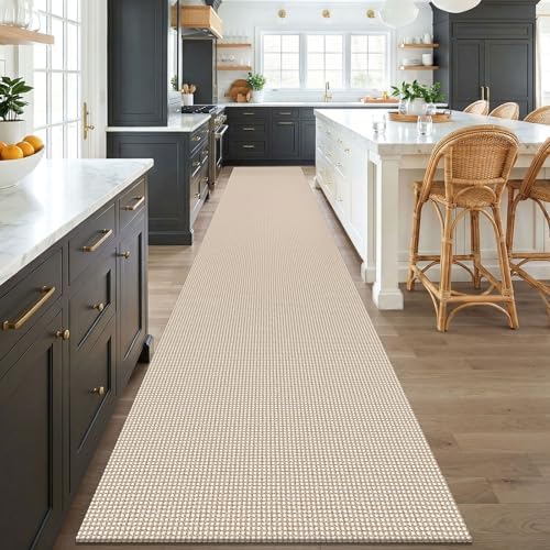 KOZYFLY 3x18 Runners Rugs for Hallway, Extra Long Washable Runner Rug, Non Slip Rubber Backed Kitchen Runner, Cotton Entryway Rug, Floor Carpet for Entry, Aisle, Hall, Ivory Beige - Image 2