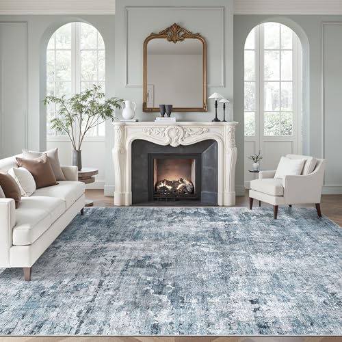 Soalmost 9x12 Area Rugs for Living Room Washable Rug Abstract Blue/Grey by Soalmost