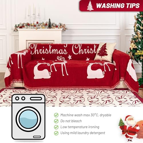 MYSKY HOME Christmas Couch Cover for Dogs, Washable Couch Covers, Non Slip Sofa Slipcover, Couch Cover 2 Cushion Sofa Dogs Furniture Protector, Chenille Sofa Covers for Pets, Kids, 71"x102", Red - Image 5