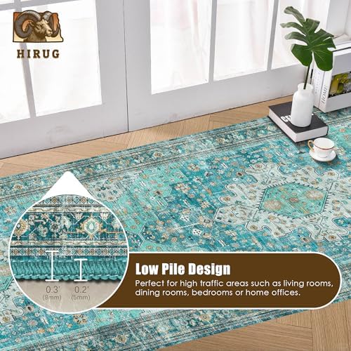 Washable Area Rug 2'6'' x 8' Vintage Traditional Persian Mat - Foldable Distressed Non-Slip Machine Washable Carpet for Living Room Bedroom Kitchen Home Decor - Teal and Gold - Image 5
