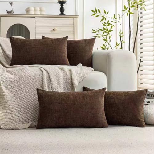 Set of 4 Soft Textured Decorative Throw Pillow Covers 12X20 Inch Cozy Farmhouse Cushion Cover Square Accent Pillow Cases for Bed Couch Sofa Living Room, Dark Brown by Cozoomy