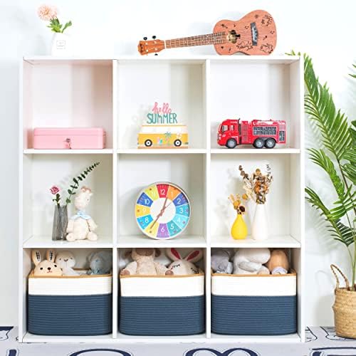 MINTWOOD Design 3-Pack Storage Baskets for Shelves, Playroom and Classroom Storage Basket, Book Basket, Decorative Storage Cube Bins, Woven Closet Organizers, Pantry and Shoe Organizer, Prussian Blue - Image 4