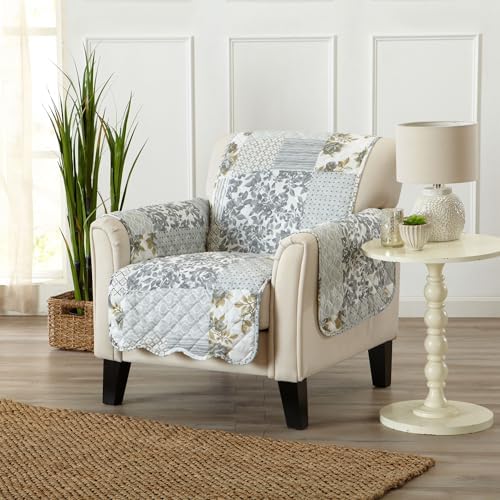 Great Bay Home Reversible Patchwork Chair Cover - Washable Slipcover Furniture Protector with Elastic Straps - Perfect for Kids & Pets - Box-Stitched Detail (Grey) by GreatBayHome