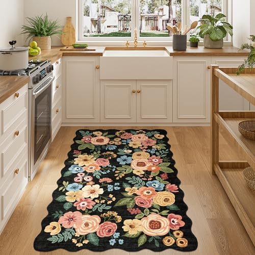 DUKINO 3x5 Area Rugs, Non Slip Floral Washable Rug for Bedroom, Black - Image 4