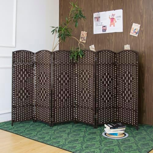 Furnnylane 6 Panel Dark Brown Rattan Room Divider, 47.2" Low Height Double-Sided Folding Privacy Screen, Freestanding Partition Wall for Home Office or Bedroom - Keeps Your Space Open & Airy - Image 4