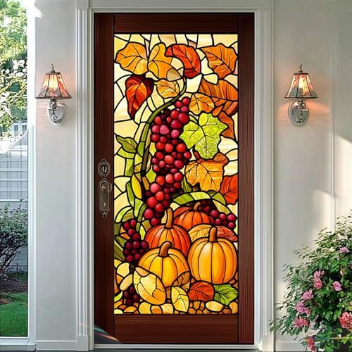 HOMETITUTE Autumn Grape Pumpkin Privacy Window Cling 17.7x39.3 PVC - Image 6