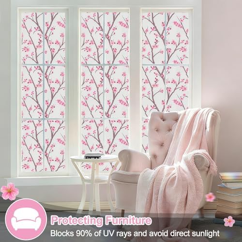 Countewol Stained Glass Privacy Window Film Static Cling Window Film Anti-Glare UV Protection Removable Decorative Window Clings for Home（Frosted Sakura 78.7" L*35.4" W - Image 6