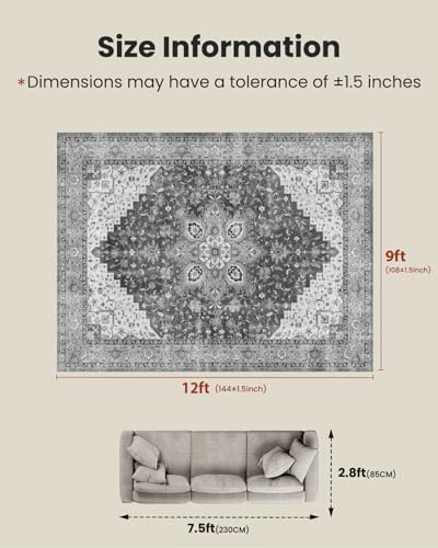 AMADA HOMEFURNISHING 9x12 Area Rugs, Low-Profile Large Washable Area Rug with Non-Slip Backing & Durable Edge Binding, Vintage Rugs for Living Room, Bedroom & Dinning Room - Image 2