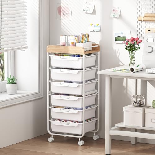 SYKIARIOL 6 Drawer Rolling Cart for Craft Storage,Utility Drawer Cart,White - Image 2