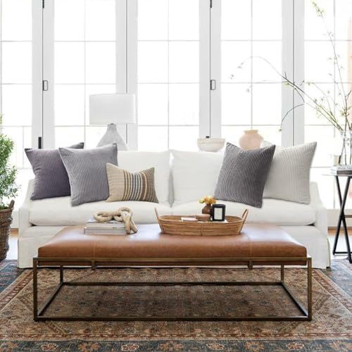 Topfinel Neutral Grey Decorative Throw Pillow Covers 18x18 Inch Set of 4,Modern Farmhouse Striped Corduroy Cushion Cases,Square Euro Shams for Sofa,Bedroom,Floor,Car(45cm Dark Gray) - Image 4