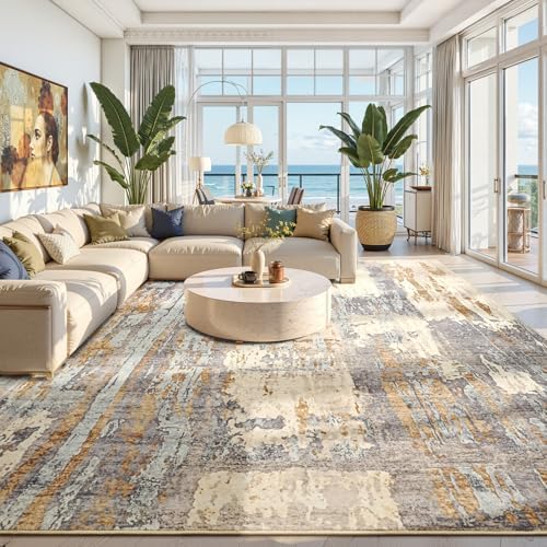Toneed Washable 8x10 Camel Area Rug with Non-Slip Backing for Living Room by Toneed