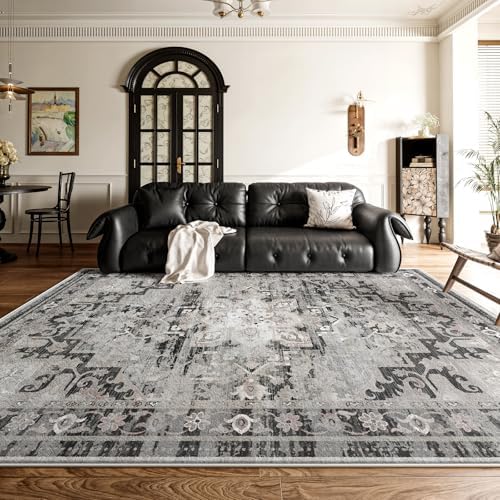 RUGIXE 6x9 Washable Area Rug, Vintage Distressed Boho Faux Cashmere Rug, Soft Low Pile Foldable Carpet with Non Slip TPR Backing for Living Room Bedroom Dining Room - Image 5