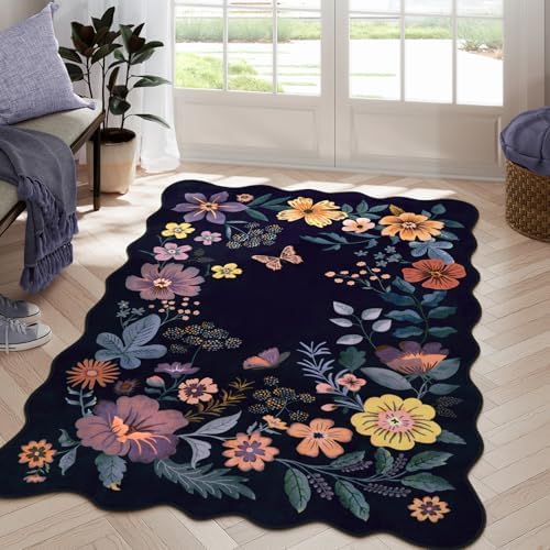 Lahome Floral Washable Rugs for Bedroom, 4X6 Area Rug Soft Living Room Rug by Lahome