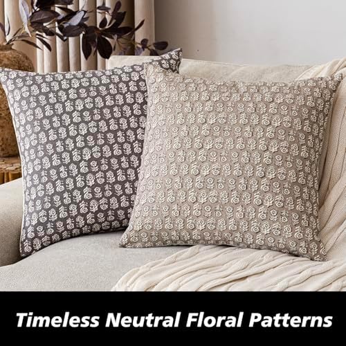 Foindtower Decorative Floral Print Throw Pillow Covers 24×24 Rustic Gray - Image 4