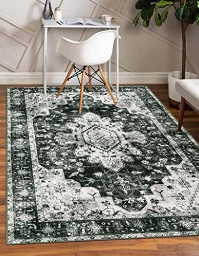 Moynesa Ultra-Thin Washable Vintage 5x7 Area Rugs - Large Boho Living Room Rug Non-Slip Non-Shedding Stain Resistant Indoor Floor Carpet for Bedroom Dining Room Entryway, Black/White by Moynesa