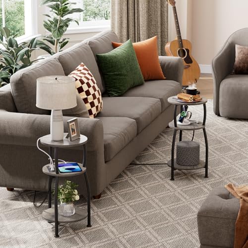 Round Side Table with Charging Station, Small Spaces Nightstand - Image 6