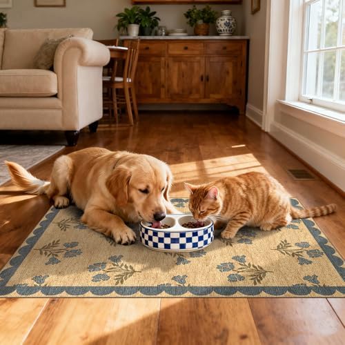 Front Door Mat Outside Entrance - 2x3 Jute-Look Blue Floral Rug - Image 6