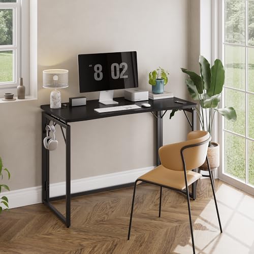 JOYMOOP 47.2" Black Folding Desk, No Assembly, Wooden Top, Large Size - Image 2