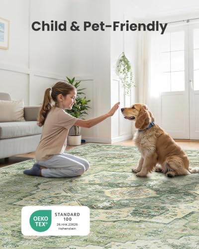 AMADA HOMEFURNISHING 9x12 Area Rug, Washable Low-Profile Large Area Rug with Non-Slip Backing & Durable Edge Binding, Vintage Large Rugs for Living Room, Bedroom - Image 4