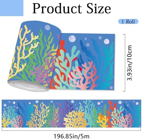 Coral Bulletin Board Borders 196.9 x 3.9 Inch, Under The Sea Borders Peel and Stick Ocean Theme PVC Decorative Die Cut Trim Sticker Roll for Summer Home Office Mirror Window Door Decoration - Image 2