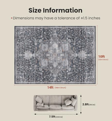 AMADA HOMEFURNISHING 10x14 Washable Area Rug, Low-Profile Large Area Rug with Non-Slip Backing & Durable Edge Binding, Vintage Large Rugs for Living Room, Bedroom & Dining Room - Image 2