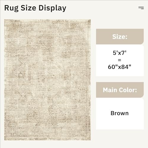 Soalmost 5x7 Area Rugs Light Brown Washable Trendy Faded Style Floral Rugs - Image 5
