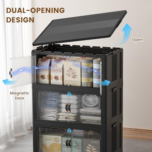 SAILUN 260Qt Stackable Storage Bins,Storage Cabinet with a Lid,4 Pack Black - Image 5