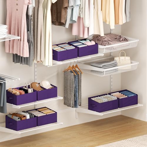 DIMJ Large Closet Shelf Organizer Bins 6 Packs with Handles and Divider, Fabric Trapezoid Storage Baskets, Foldable Clothes Containers Box for Shelf, Towel, Book, Toy, Purse, Hats, Purple - Image 6