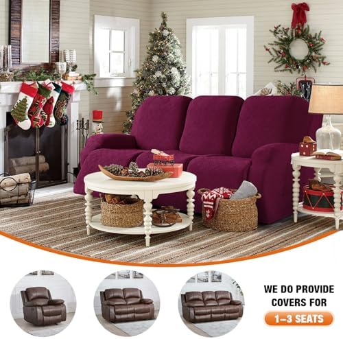 VANSOFY Stretch Recliner Couch Cover, Slipcover, Burgundy, 3 Seater - Image 4