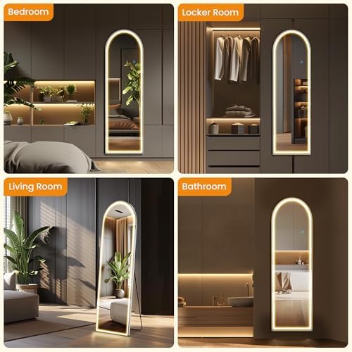 LED Arched Full Length Mirror, 60"L x 16"W Full Body Standing Mirror - Image 6