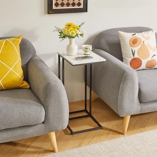 Aibiju C-Shaped Side Table Small End Table, Slide Under Laptop Desk for Couch, Living Room Side Table Set of 2, TV Trays for Eating on Couch, Faux Marble and Black YD-TM051B-2 - Image 2