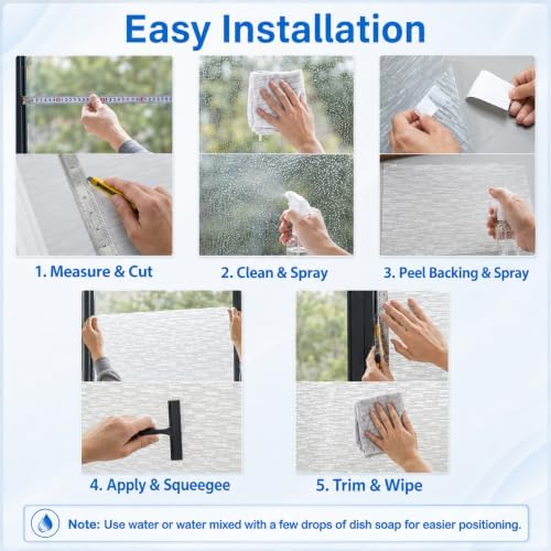 GTJ White Frosted Glass Window Privacy Film, Static Cling Film No Glue Removable Reusable, UV Blocking Glare & Heat Reduction, for Bathroom, Door Glass, Home Office, 17.5 x 157.5 inches - Image 3