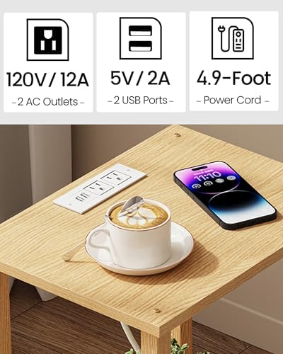 TUTOTAK End Table with Charging Station, Side Table, Nightstand - Image 4