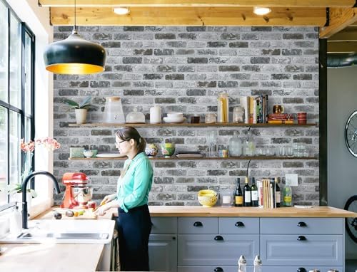 Guvana 17.3"×590" Brick Peel and Stick Wallpaper Grey Brick Contact Paper | Self Adhesive Wallpaper 3D Textured Brick Wallpaper Vintage DIY Removable Wall Paper for Bedroom Living Room Kitchen Decor - Image 3