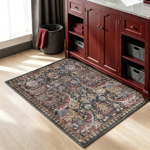 RUGSURE Washable Area Rugs - Perfect for Living Room, Bedroom, Kids Room, Nursery - Stain & Water Resistant Non-Slip, Pet & Child Friendly, Vintage Tribal Area Rugs (Rust, 3' x 5 ') - Image 2