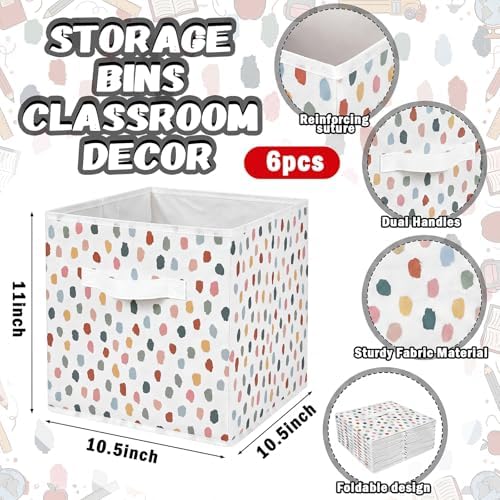 Chunful 6 Pcs 11 Inch Fabric Cube Storage Bin with Handle, Polka Dots - Image 2