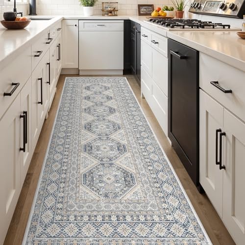 Ksrau 3x10 Runner Rug Washable Vintage: Non Slip Hallway Runners Blue - Image 2