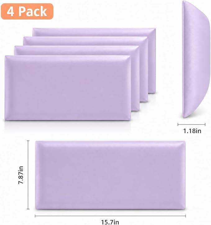 Anti Collision Wall Padding for Kids, Upholstered 3D Wall Panels | 4 Packs 7.8'' x 15.7'' Peel and Stick Headboard, Self Adhesive Wall Pads for Kids, Bedroom, Living Room, Light Purple - Image 2